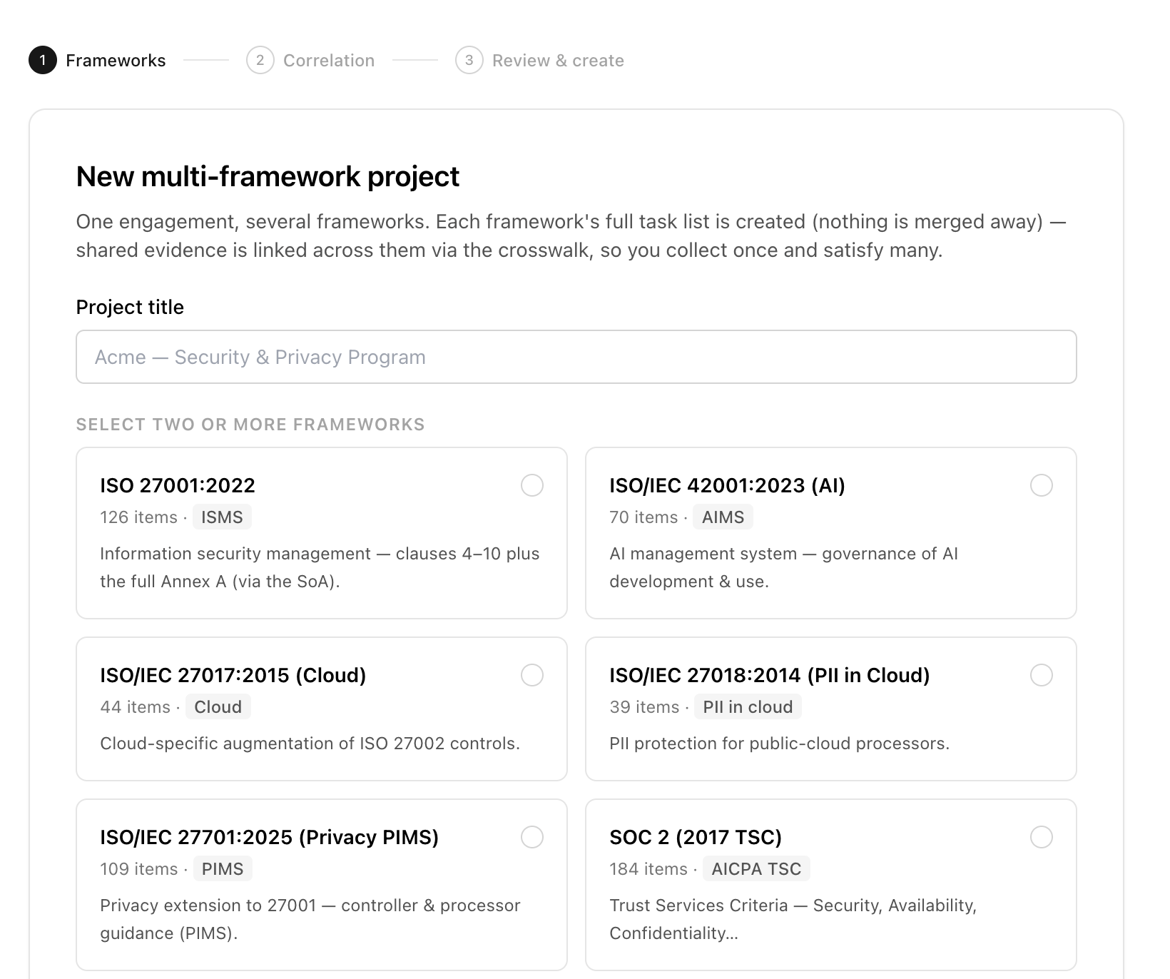 multi-framework project wizard